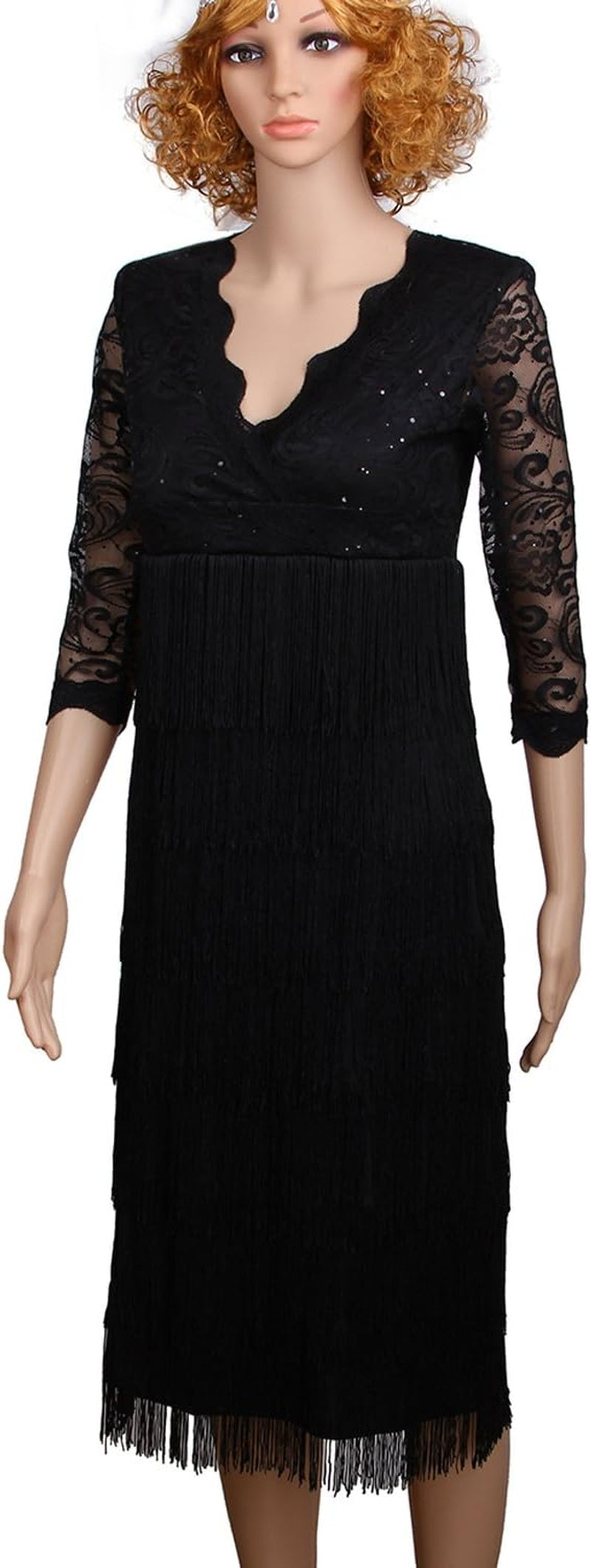 Women'S Lace Sequin Fringe Flapper Cocktail Prom Formal Eve Party Dress