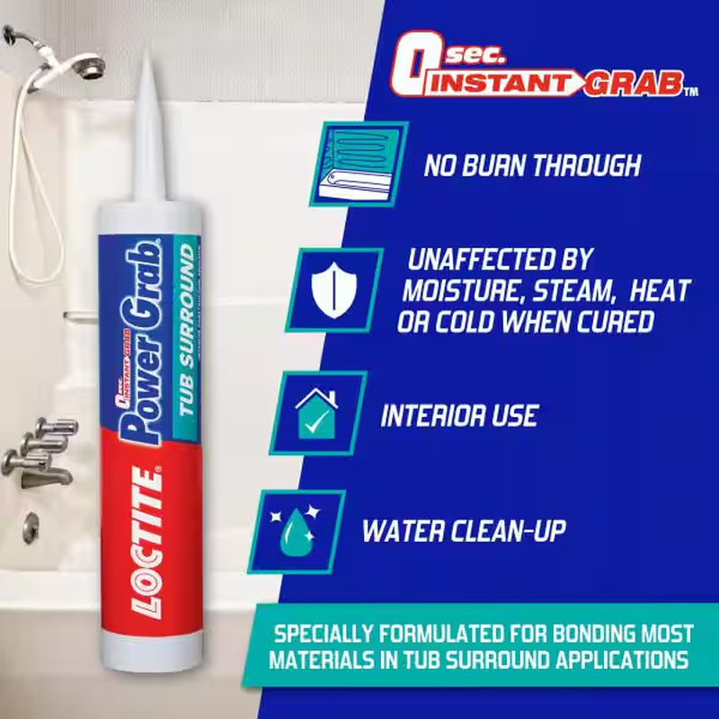 Power Grab Tub Surrounds Instant Grab 9 Oz. Latex Construction Adhesive White Cartridge