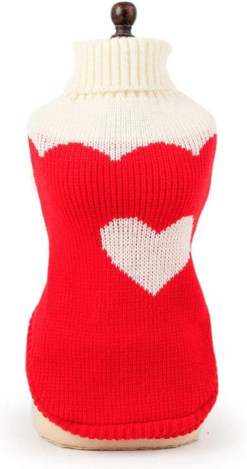 Pet Dog Sweaters Classic Knitwear Turtleneck Winter Warm Puppy Clothing Cute Strawberry and Heart Doggie Sweater (Red2, Small)