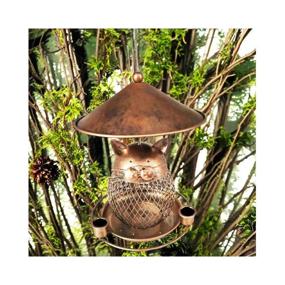 Outdoor Hanging Bird Seed Feeder with 360° Feeding Ports, round Perch, Metal Construction and Weatherproof in Copper