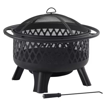 Piedmont 29.6 In. W Black Steel Wood Outdoor Fire Pit with Screen and Poker Included