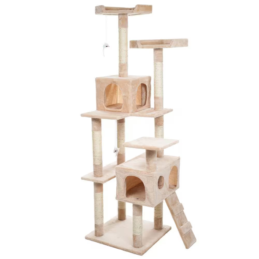 66.25 In. Beige Skyscraper Sleep and Play Cat Tree