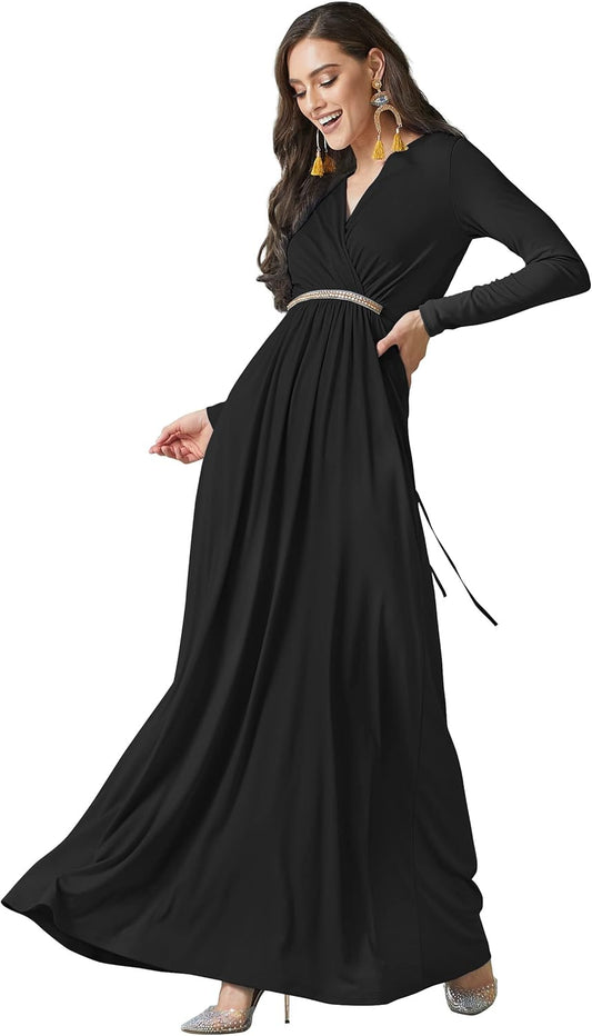 Sleeve Kaftan V-Neck Flowy Formal Winter Gowns
