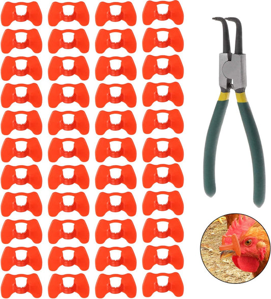 41 Pcs Pinless Peepers with Pliers Set, Poultry Blinders Chicken Peepers Chicken Spectacles Anti-Pecking Pheasant Eye Glasses (Red)