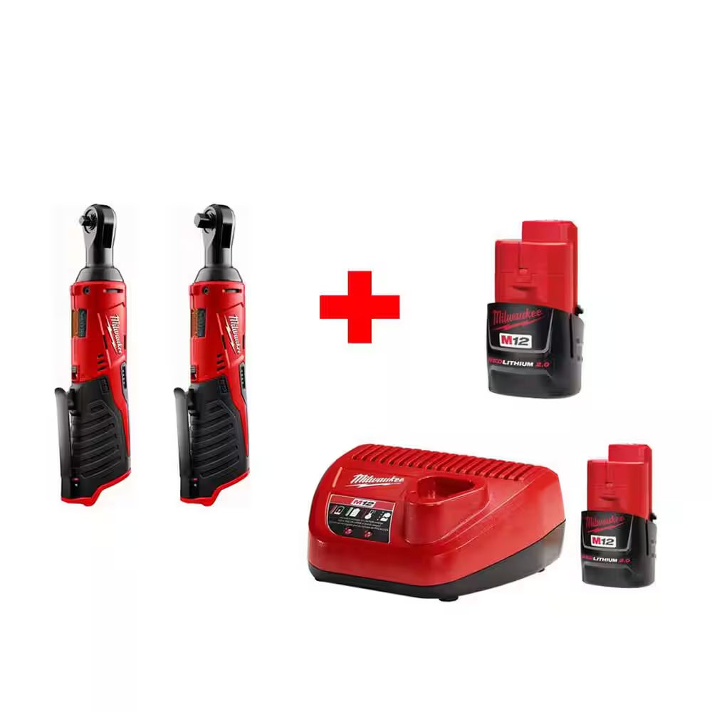 M12 12V Lithium-Ion Cordless 1/4 In. Ratchet and 3/8 In. Ratchet Combo Kit (2-Tool) W/ (2) 2.0Ah Batteries