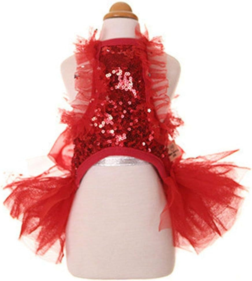 Fashion Sweet Puppy Dog Blingbling Princess Skirt Pet Dog Lace Cake Camisole Tutu Dress Red X-Small