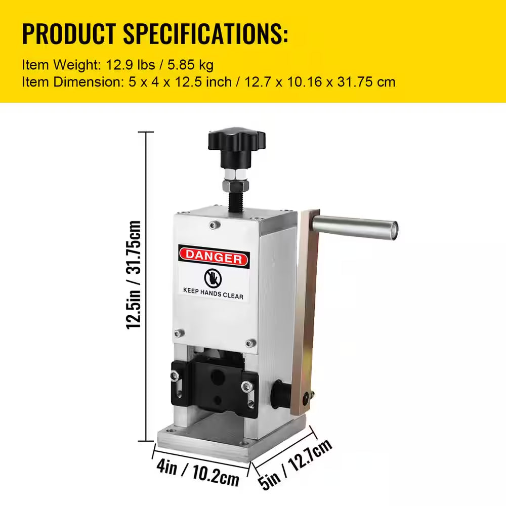 Manual Wire Stripping Machine, 0.06 In. - 0.98 In. Capacity,Hand Crank Wire Stripper with Portable Aluminum Construction