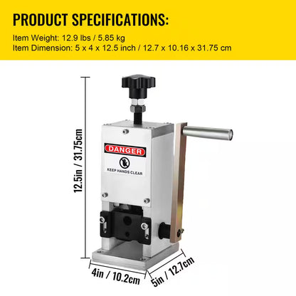 Manual Wire Stripping Machine, 0.06 In. - 0.98 In. Capacity,Hand Crank Wire Stripper with Portable Aluminum Construction