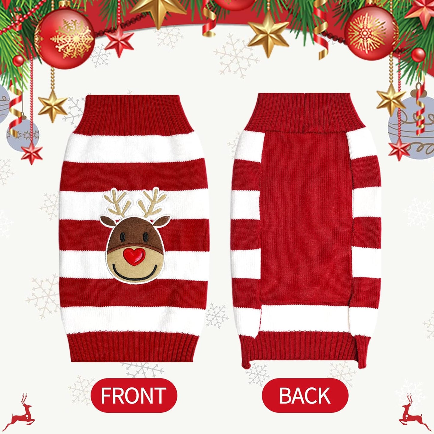 Dog Reindeer Sweaters New Year Christmas Pet Clothes for Small Dog and Cat (Red, Large)