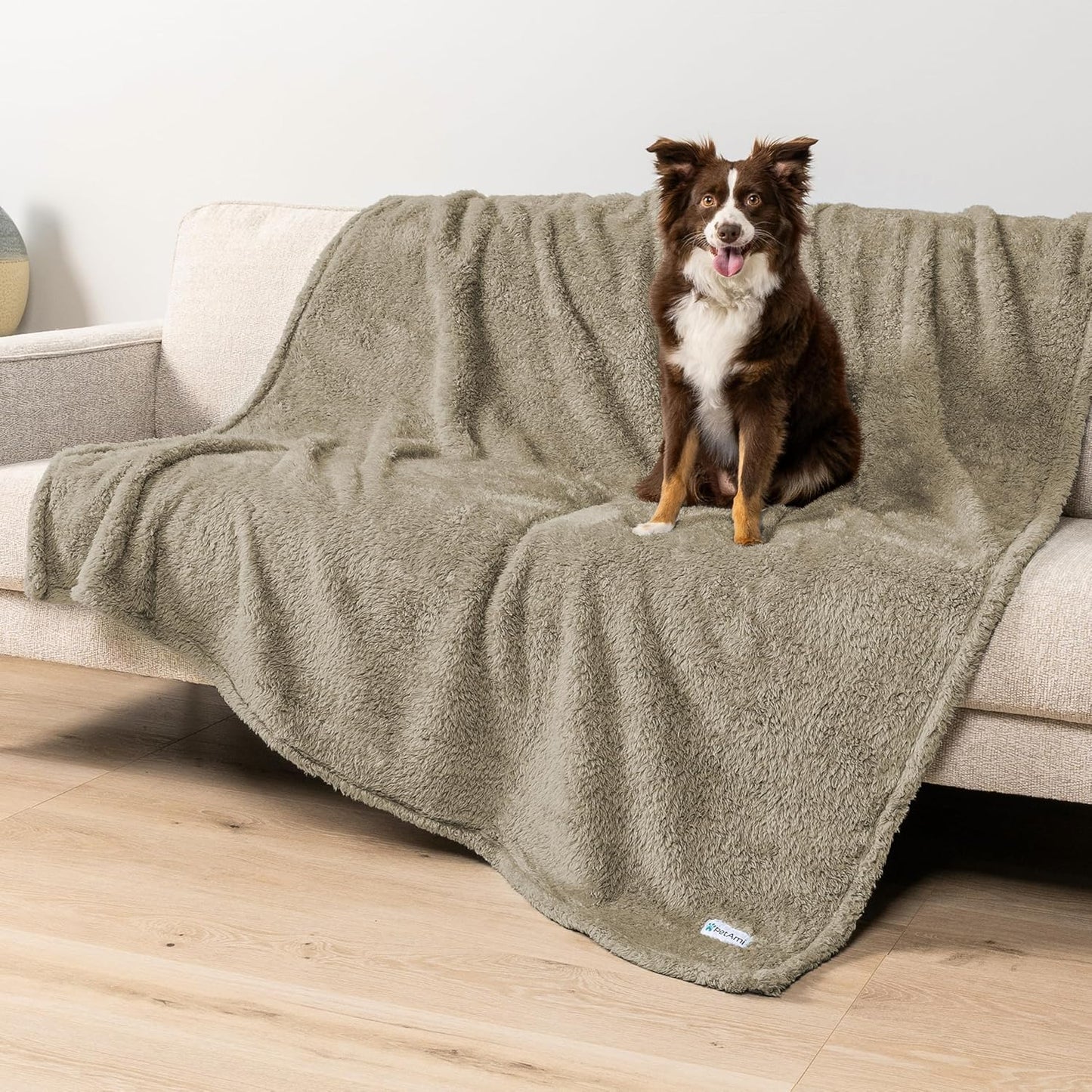 Fluffy Waterproof Dog Blanket for Bed Large Dogs, Soft Warm Pet Sherpa Throw Pee Proof Couch Cover, Reversible Cat Blanket Sofa Crate Kennel Protector, Washable Mat (Taupe Camel, 60X80)