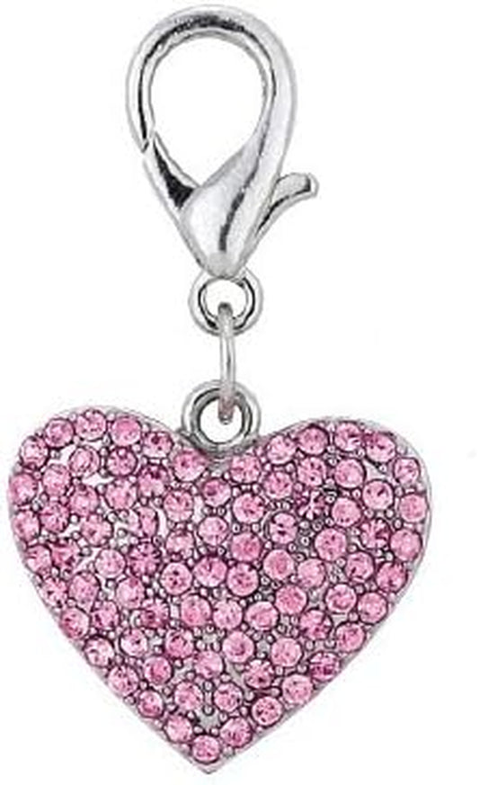 Couture Designer Fancy Bling Rhinestone Heart Pet Cat Dog Necklace Collar Charm Pendant Jewelry (Pink)