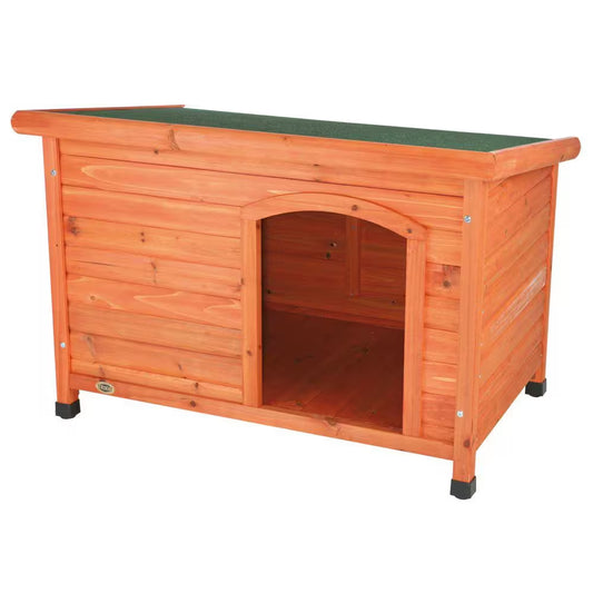Natura Classic Dog House, Flat Hinged Roof, Adjustable Legs, Brown, Large