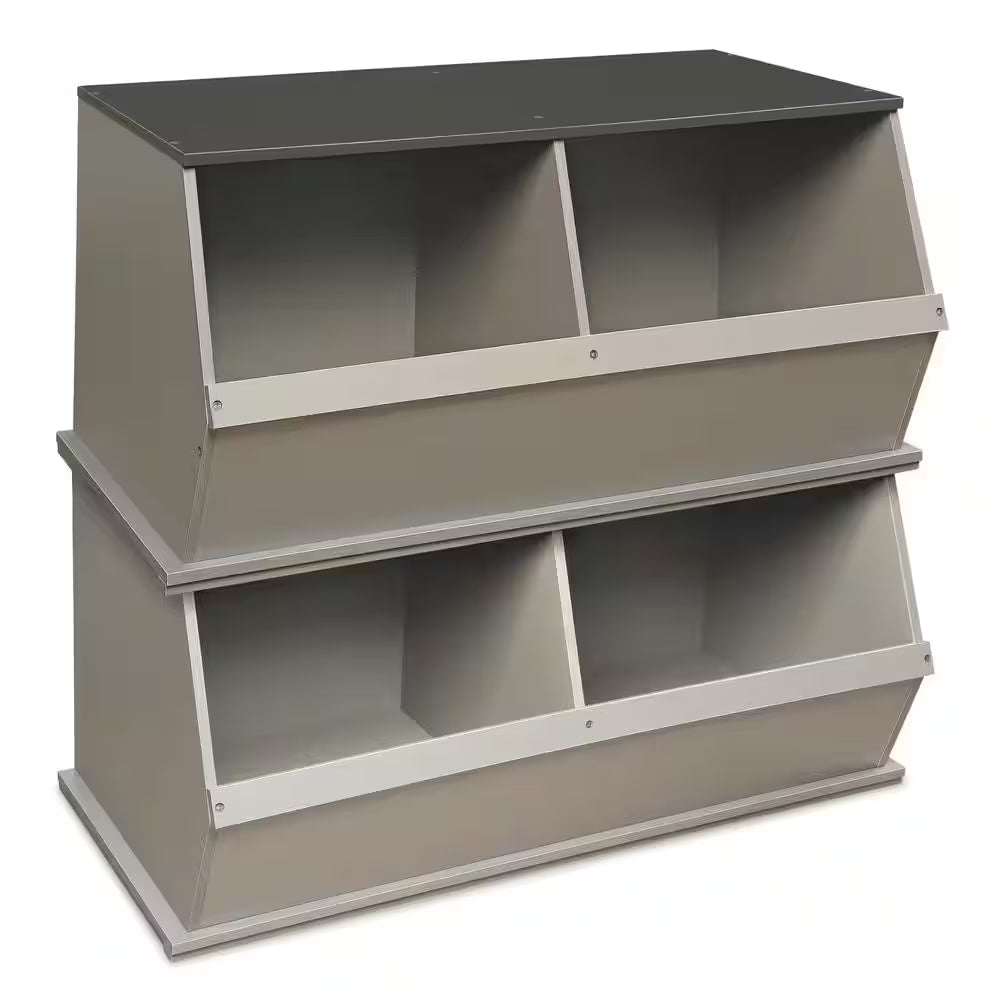 Woodgrain/Gray Two Bin Stackable Storage Cubby