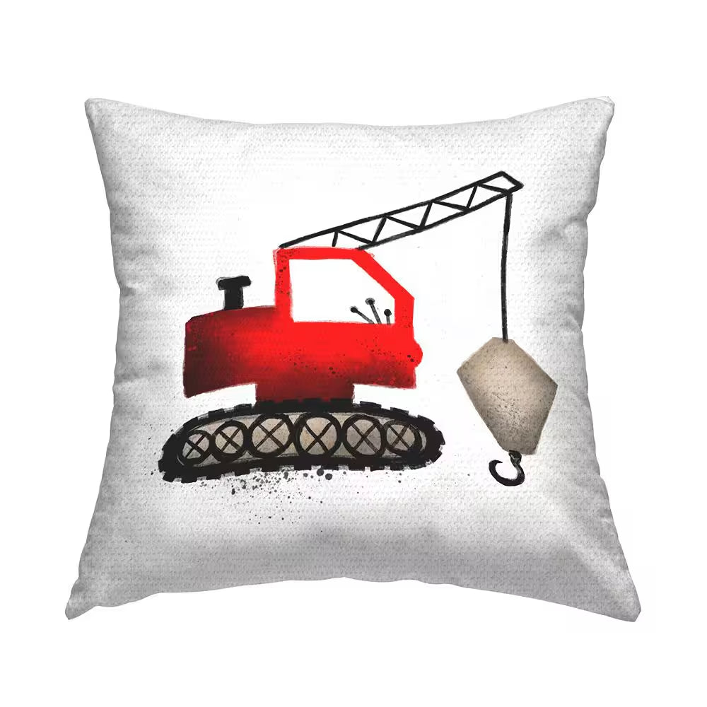 Red Construction Crane Vehicle Red Square Outdoor Throw Pillow
