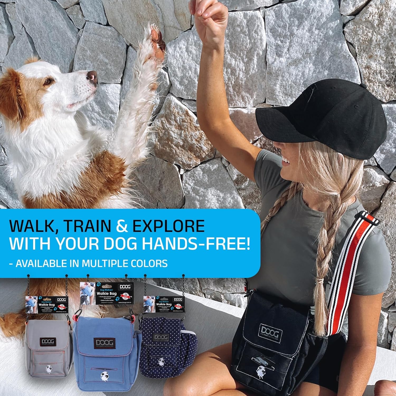 Walkie Bag - Adjustable Dog Treat Pouch Shoulder Bag with Poo Bag & Water Bottle Compartments - Comfort Fit for Everyday Use