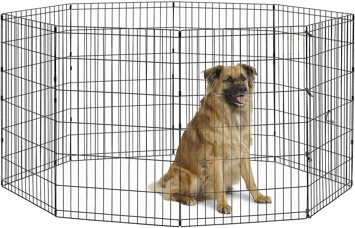 Folding Metal Dog Exercise Pen, Indoor/Outdoor Playpen with No Door, Provides 16 Sq Feet of Play Space, 36-Inches Tall, Black E-Coated