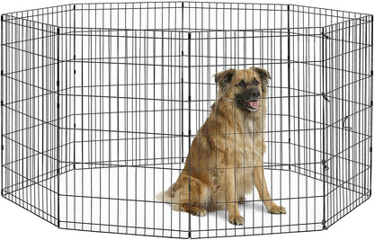 Folding Metal Dog Exercise Pen, Indoor/Outdoor Playpen with No Door, Provides 16 Sq Feet of Play Space, 36-Inches Tall, Black E-Coated