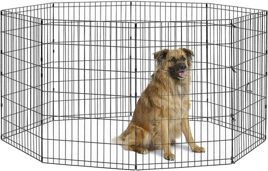Folding Metal Dog Exercise Pen, Indoor/Outdoor Playpen with No Door, Provides 16 Sq Feet of Play Space, 36-Inches Tall, Black E-Coated