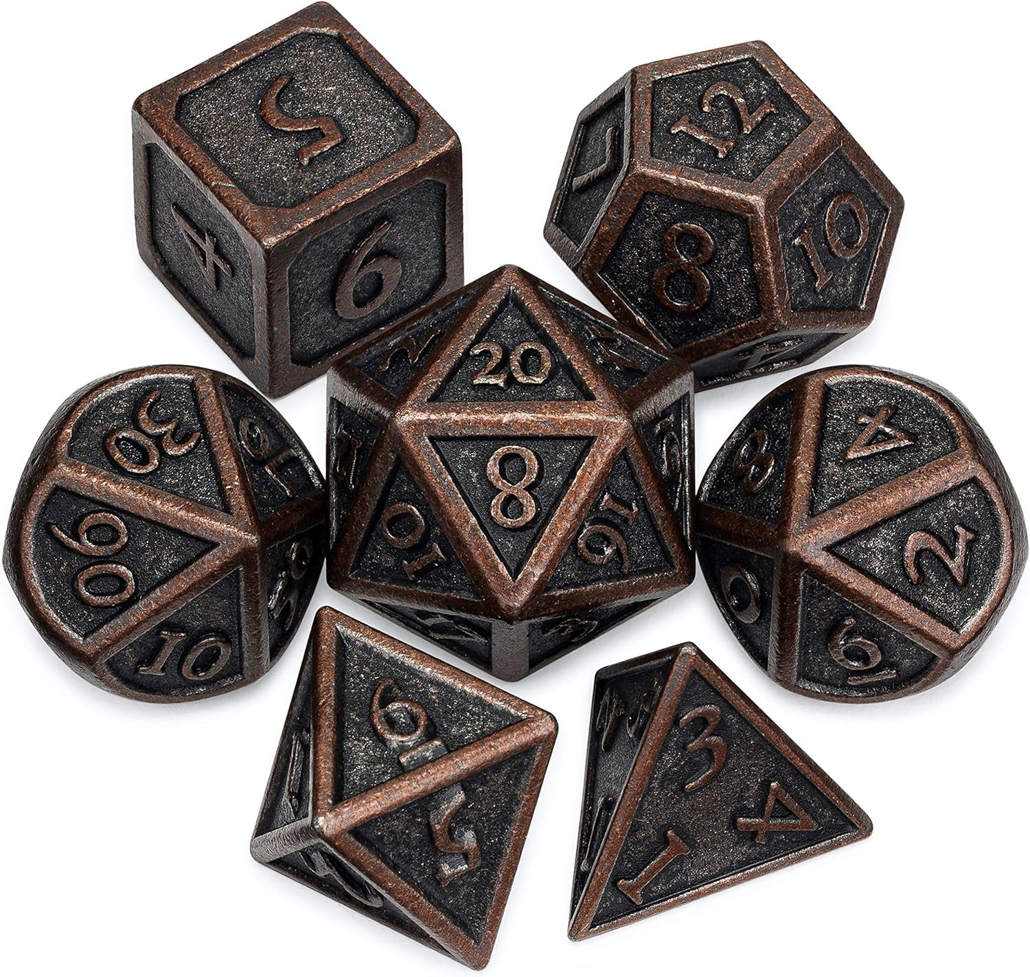 Metal DND Dice Set 7Pcs - Indestructible Metal Dice Set W/Dice Bag; D&D Dice Set D&D (Dungeons and Dragons Dice Set) W/ D20 Dice - Blacksmith Craft Dice (Weathered Bronze)