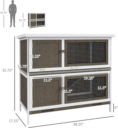 Wooden Bunny Rabbit Hutch, Small Animal Habitat with Ramp, Removable Tray & Weatherproof Roof, for Rabbits, Chickens, Ducks, Indoor/Outdoor, Brown