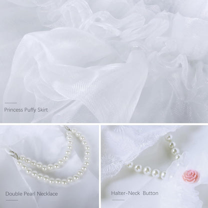 Dog Wedding Dress Bride Outfit with Pearl Necklace and Rose Pet Princess Dress Apparel for Puppy Dog Cat (Large)