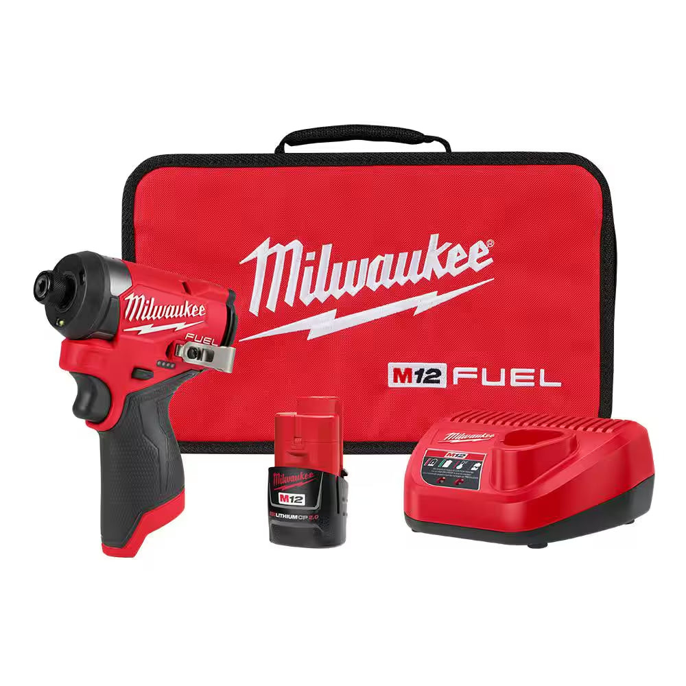 M12 FUEL 12-Volt Lithium-Ion Brushless Cordless 1/4 In. Hex Impact Driver Compact Kit W 2.0Ah Battery and Bag