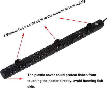 100W/300W/500W Aquarium Heater 500 Watt Fish Tank Heater Submersible Auto Thermostat Turtle Tank Heater 40-90 Gallon with Protective Sleeve and 3 Suckers
