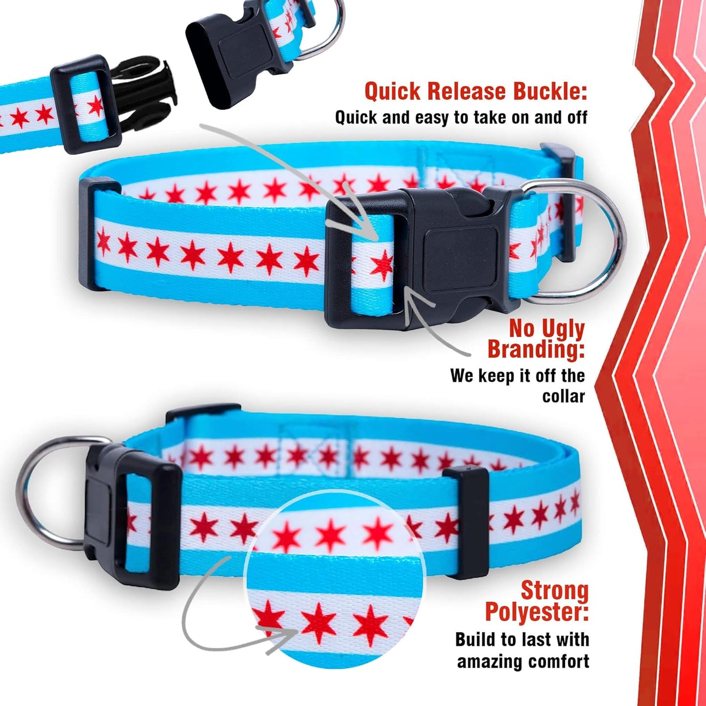 Chicago Flag Dog Collar (Chicago, Medium)
