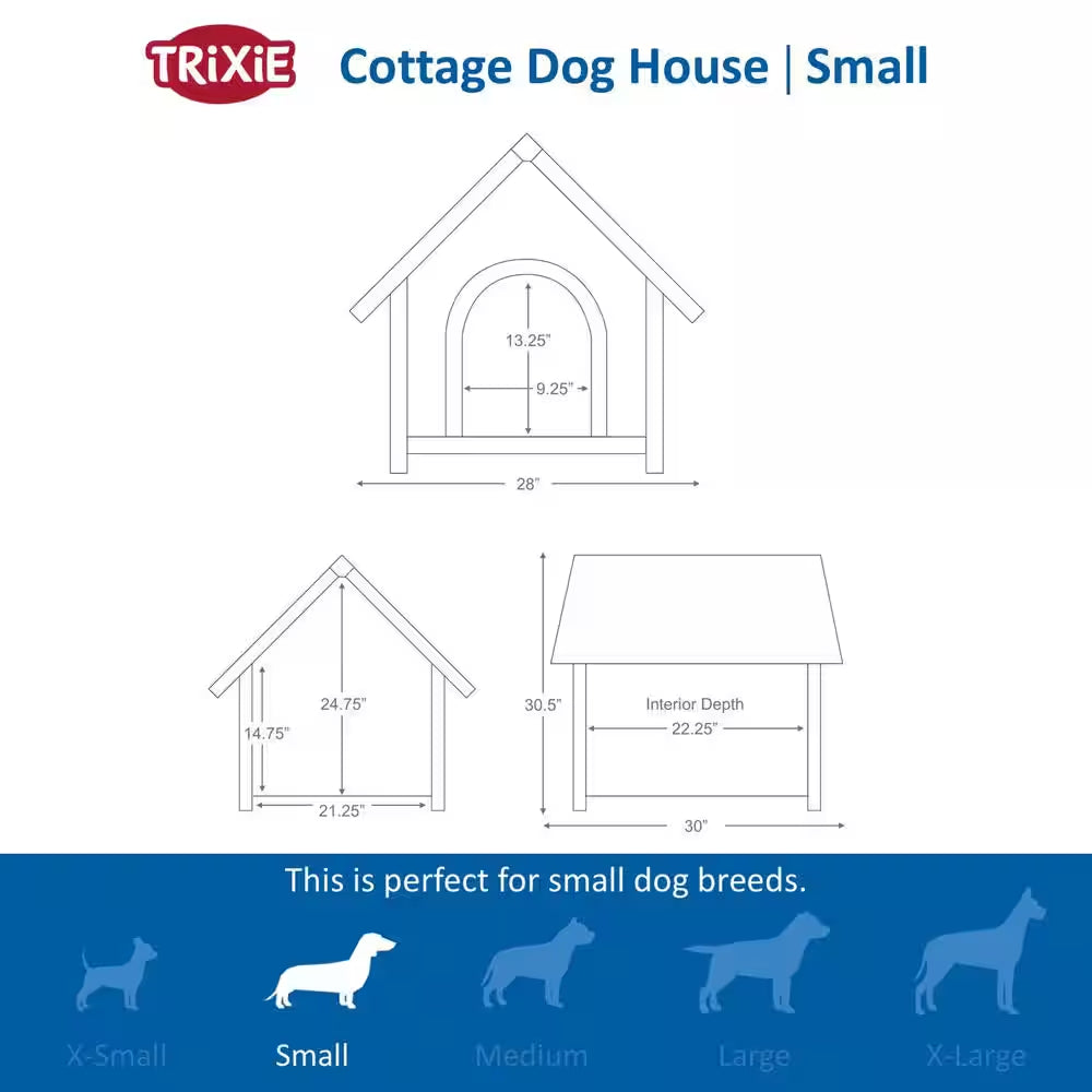 Natura Cottage Dog House, Peaked Roof, Adjustable Legs, Brown, Small