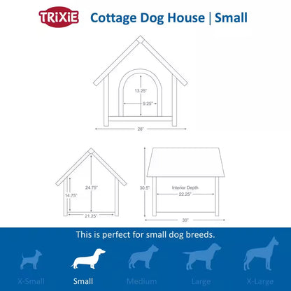 Natura Cottage Dog House, Peaked Roof, Adjustable Legs, Brown, Small