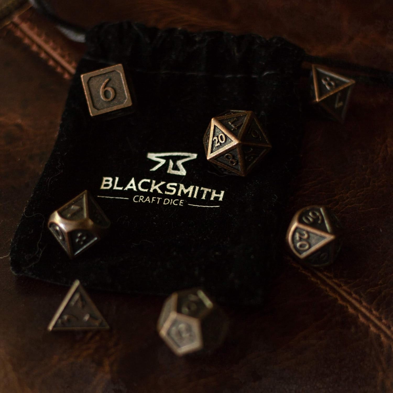 Metal DND Dice Set 7Pcs - Indestructible Metal Dice Set W/Dice Bag; D&D Dice Set D&D (Dungeons and Dragons Dice Set) W/ D20 Dice - Blacksmith Craft Dice (Weathered Bronze)