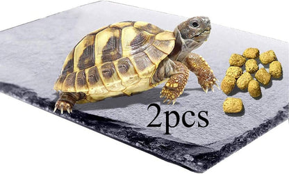 2 Pcs Reptile Basking Platform Tortoise Rock Plate Turtle Bathing Area Feeding Food Dish Resting Terrace（7.9X11.8Inch）
