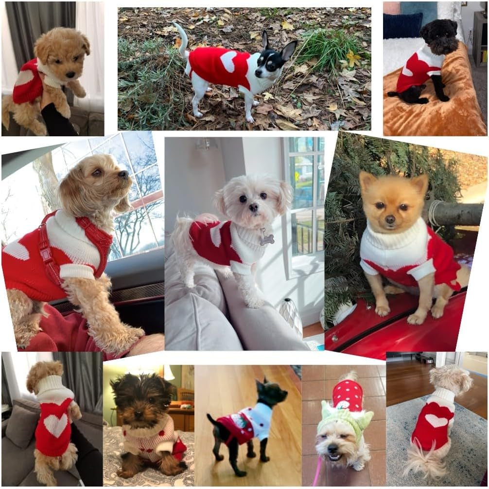 Pet Dog Sweaters Classic Knitwear Turtleneck Winter Warm Puppy Clothing Cute Strawberry and Heart Doggie Sweater (Red2, Small)