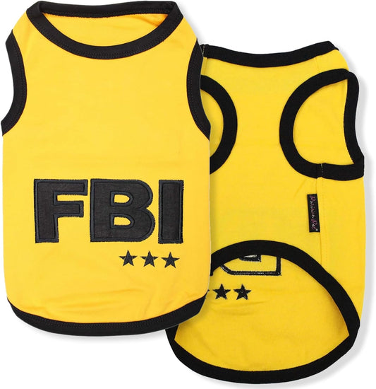 Dog T-Shirt - Embroidered FBI Tank Top - 100% Cotton, Breathable Dog Clothes - Sleeveless Pet Vest - Machine Washable Yellow Tee Shirts for Medium Dogs - M