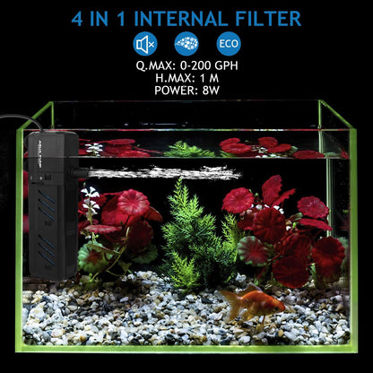 Submersible Aquarium Internal Filter 12W, Adjustable Fish Tank Filter with 320 GPH Water Pump for 50-150 Gallon Fish Tank