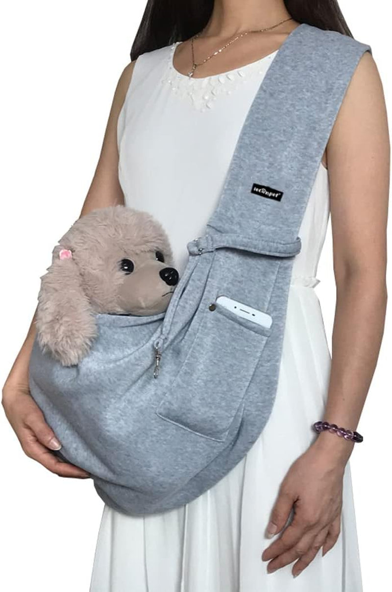 Dog Sling Carrier Shoulder Bag for Pets with Mobile Phone Pocket Safety Buckle Security Lock, Suitable for Puppy, Small Dogs, and Cats for Outdoor Travel (Grey)