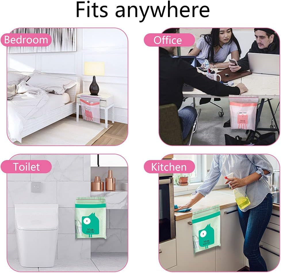 Portable Car Trash Bags, 30PCS Disposable, Green & Pink, Waterproof, Stick-On, Car, Office, Kitchen, Travel