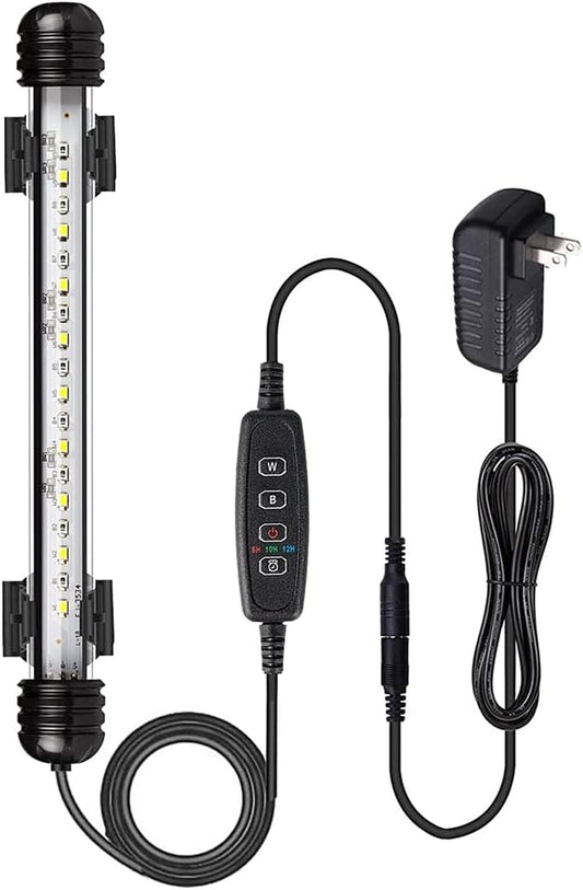 Submersible LED Aquarium Light,Fish Tank Light with Timer Auto On/Off Dimming Function,3 Light Modes Dimmable White-Blue,10 Brightness Levels Optional&3 Levels of Timed Loop Function 7.5''