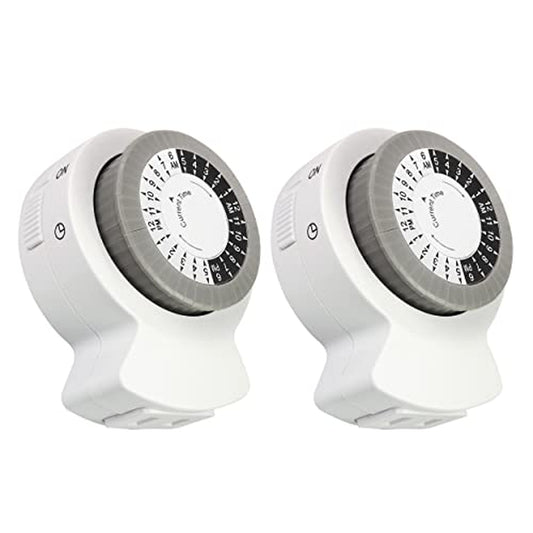 2-Pack Indoor Timer, 1 Polarized Outlet, 24 Hour Plug-In Mechanical Timer, Daily Cycle, Ideal for Lamps, Holiday Decor, Grow Lights, Aquarium, White, DCIT-00012P-DC