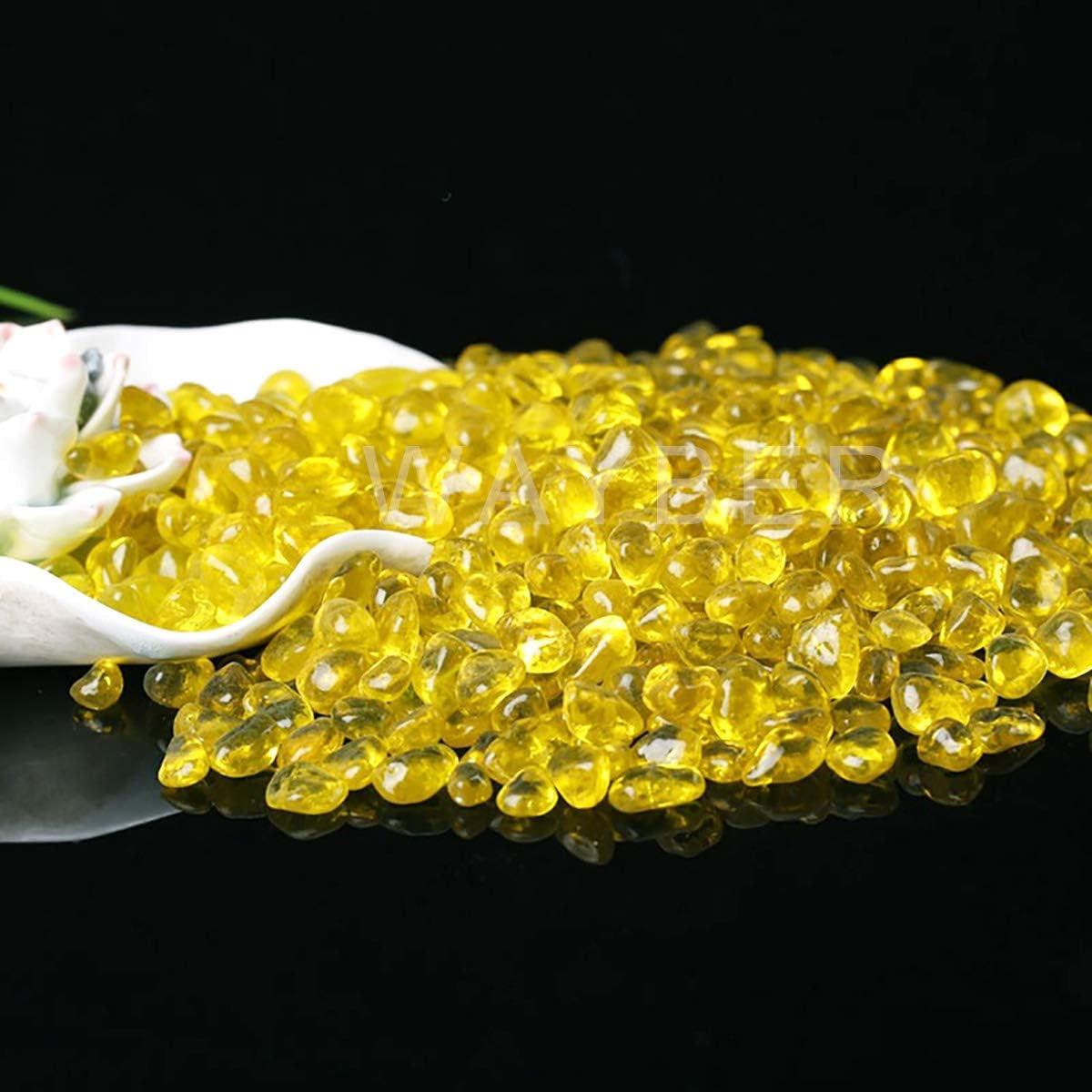 Glass Stones, 1Lb/460G Irregular Sea Glass Pebbles Non-Toxic Artificial Gemstones for Vase Filler/Terrarium Flowerpot Aquarium Turtle Tank Decoration/Handcraft Making, Yellow