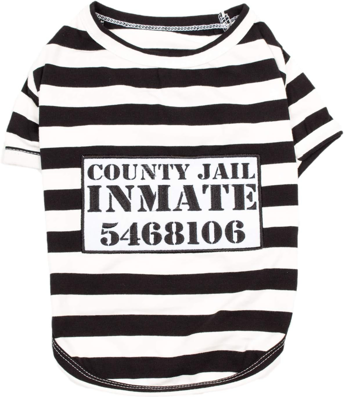 - Medium Dog Shirt - Black & White Striped - Cotton & Polyester - Sleeved & Lightweight - Prisoner Dog Theme