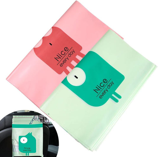 Portable Car Trash Bags, 30PCS Disposable, Green & Pink, Waterproof, Stick-On, Car, Office, Kitchen, Travel