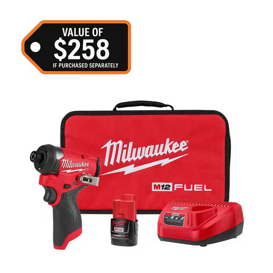 M12 FUEL 12-Volt Lithium-Ion Brushless Cordless 1/4 In. Hex Impact Driver Compact Kit W 2.0Ah Battery and Bag
