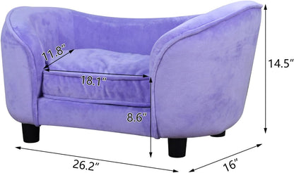 Pet Bed Sofa, Velvet Couch with Removeable Washable Cushion for Small Dog Cat (Purple)