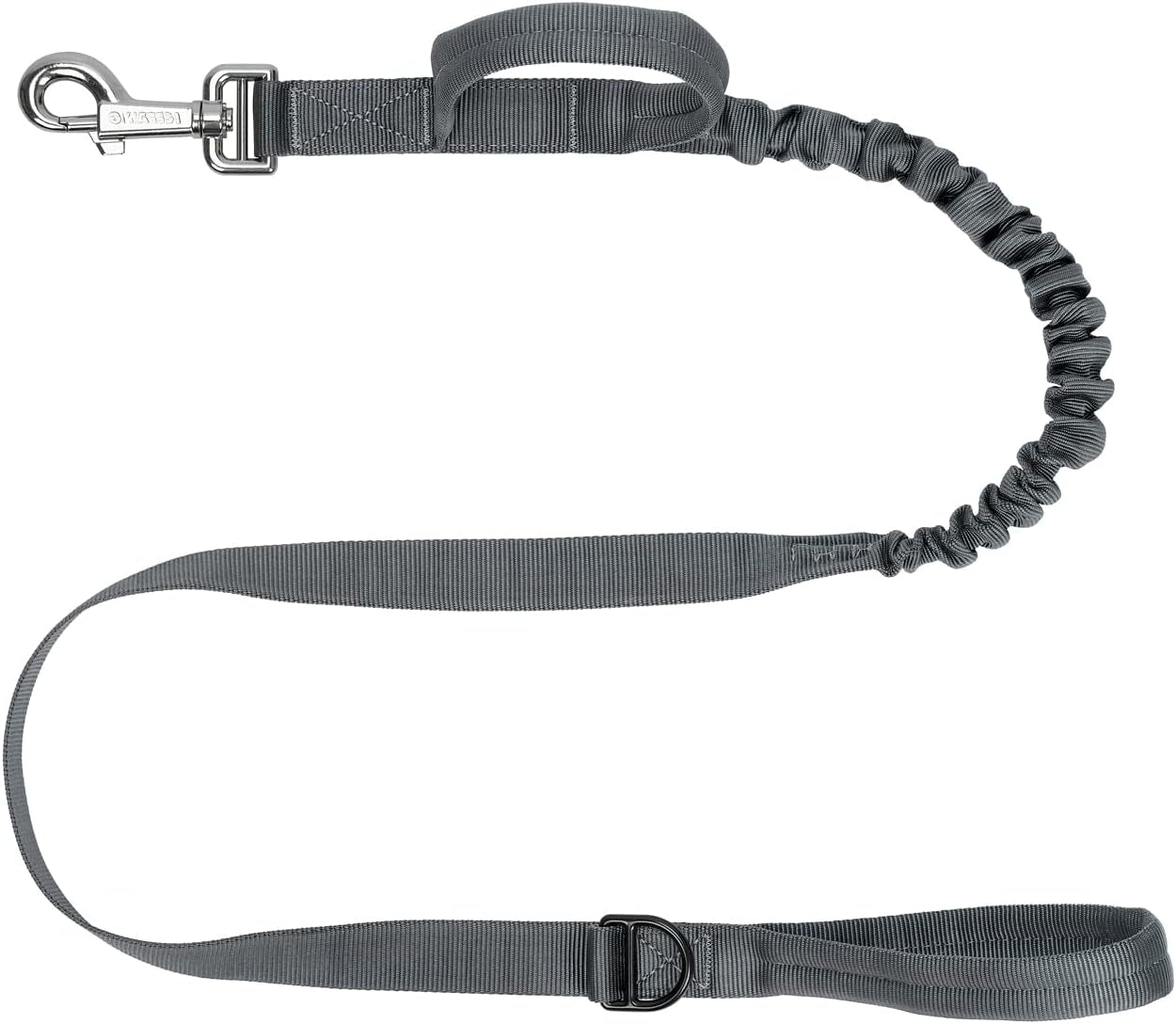 Tactical Dog Leash,K9 Training Walking Bungee Lead with Double Handle,Heavy Duty Metal Clasp,Hands Free D-Ring for Medium Large Breed (4Ft, Gray)