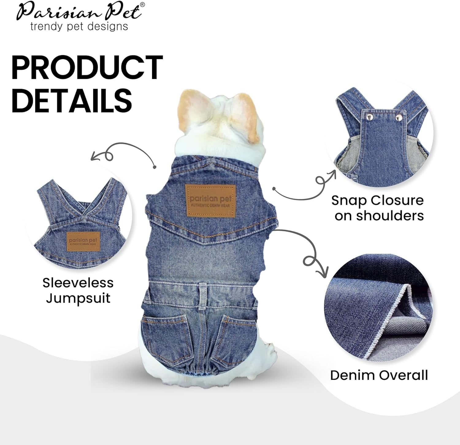 Denim Overall - Blue Dog Jeans Outfit - Breathable Puppy Jumpsuit Costumes - Machine Washable Overall for Dogs - Dog Clothes for Medium Sized Dogs - M