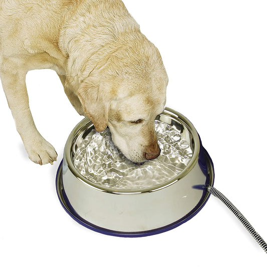 Thermal-Bowl Heated Water Bowl for Cats & Dogs Outside, Safety Listed Outdoor Heated Dog Dish for Pets, Automatic No Freeze, anti Chewy Cord - 102 Ounces Stainless 25W