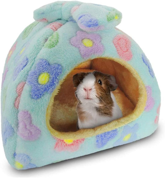 Small Animal Pet Bed, Sleeping House Habitat Nest for Guinea Pig Hamster Hedgehog Rat Chinchilla Hideout Bedding Snuggle Sack Cuddle Cup Cage Accessories with Removable Washable Mat(Blue)