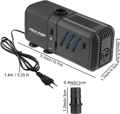 Submersible Aquarium Internal Filter 6W, Adjustable Fish Tank Filter with 132 GPH Water Pump for 1-10 Gallon Fish Tank Black