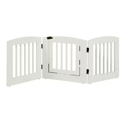 Ruffluv 24 In. H Wood 3-Panel Expansion White Pet Gate with Door